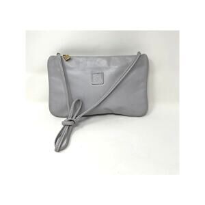 Vintage Anne Klein Gray Leather Clutch Crossbody Handbag Bag
